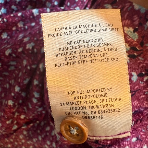 Maeve by Anthropologie Calico Purple 3/4 Sleeve Button Down Shirt - Picture 9 of 9